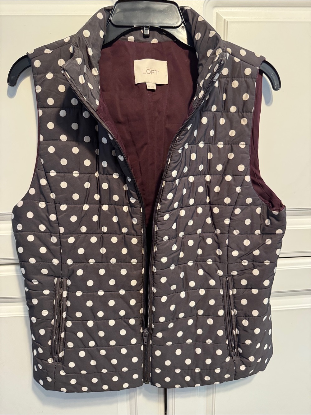 LOFT Gray Polka Dot puffer Quilted Vest